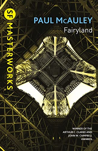 Book cover for "Fairyland" with abstract, mirrored architectural design.