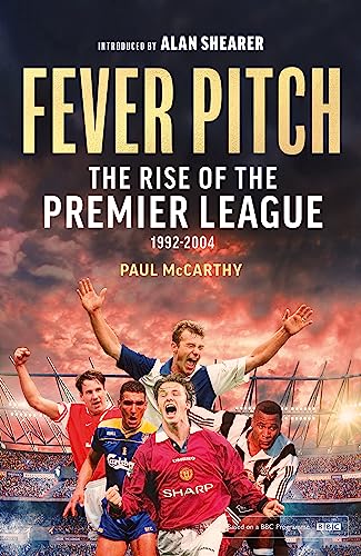 Book cover: “Fever Pitch” with celebrating football players in foreground.