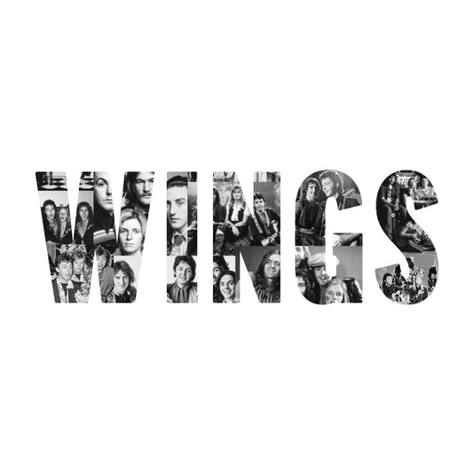 Black and white album cover for Paul McCartney and Wings’ “Wings” vinyl.