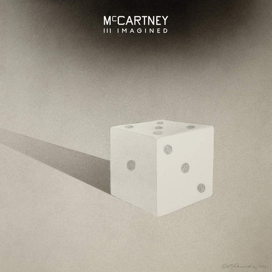 Album cover: white die casting a shadow, text “McCartney III Imagined”.