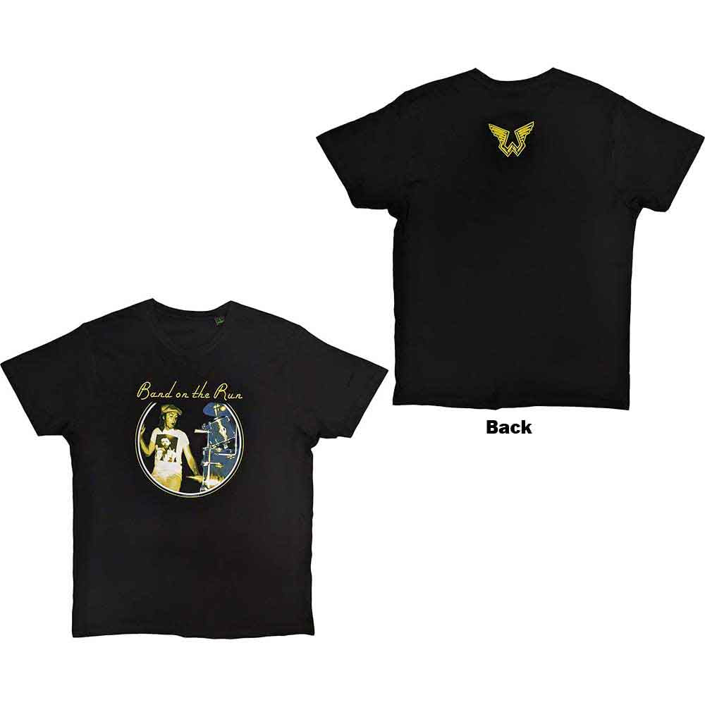 Black Paul McCartney "Band on the Run" t-shirt, front and back view.