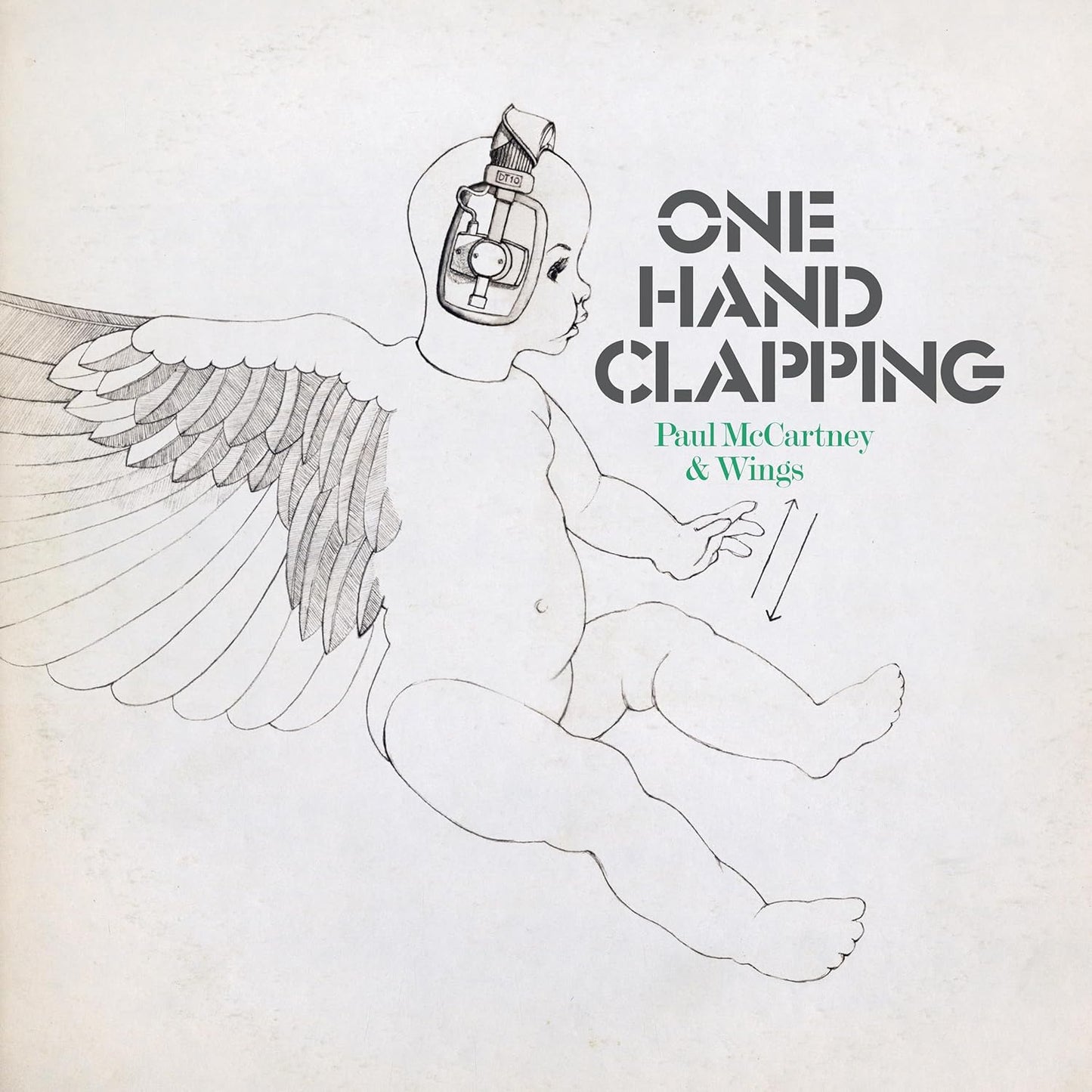Sketch of a winged head with headphones, album title "One Hand Clapping".