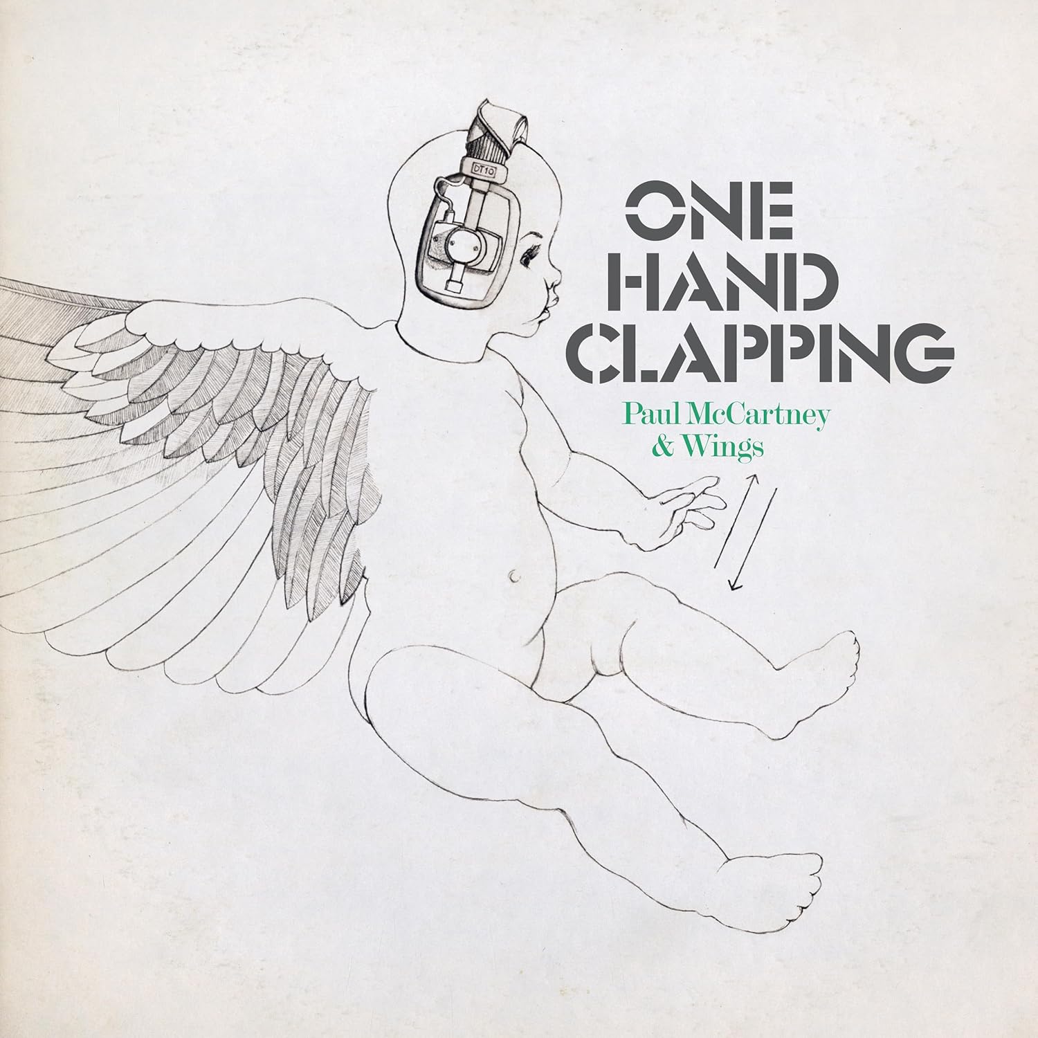 Sketch of a winged head with headphones, album title "One Hand Clapping".