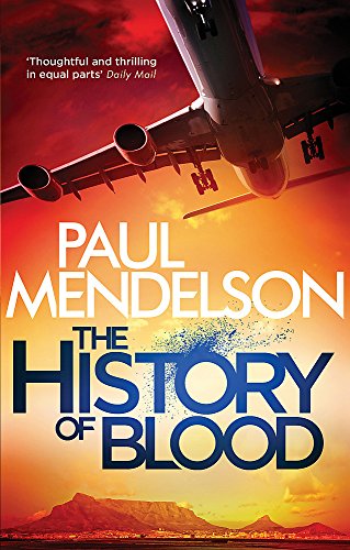 Book cover: airplane over landscape, title "The History of Blood".