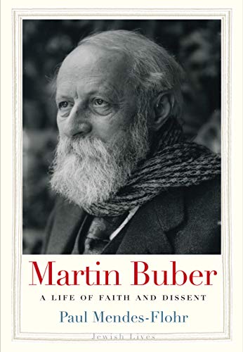 Black and white portrait of Martin Buber, book cover with red title.
