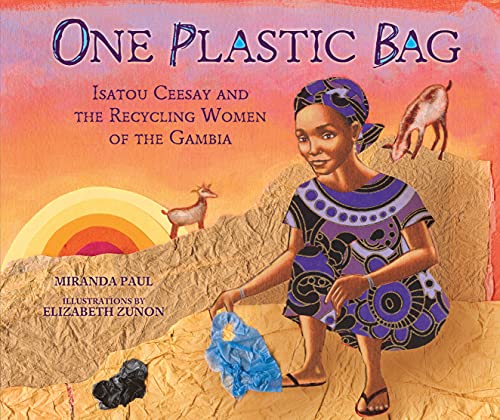 Book cover depicting a young Gambian woman with recycled plastic bags.