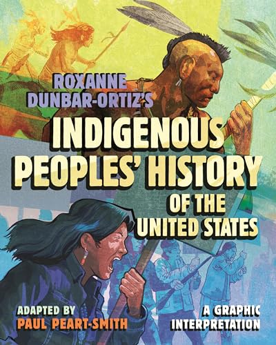 Book cover depicting Indigenous figures and historical scenes, titled “Indigenous Peoples’ History.”