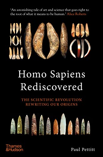 Book cover with prehistoric animal teeth and stone tools against a black background.