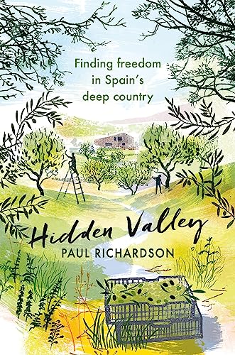 Book cover: "Hidden Valley" with painted landscape of Spanish countryside.