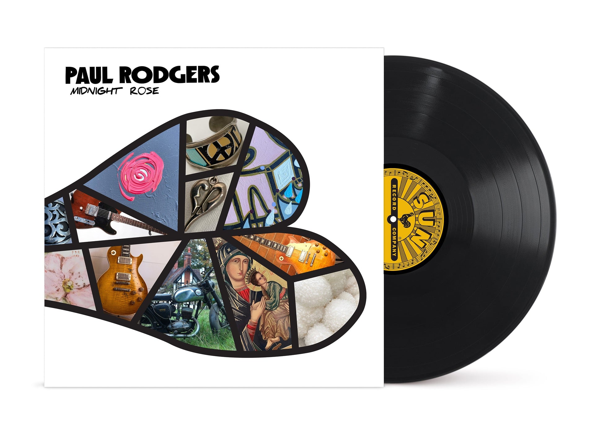 Paul Rodgers’ “Midnight Rose” vinyl record with collage album cover.