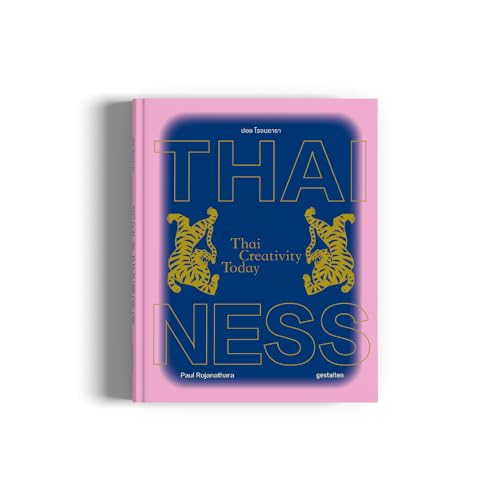 Book cover: "Thainess" with blue, pink, and tiger imagery.