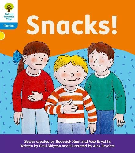 Book cover with illustration of three children and the title "Snacks!".