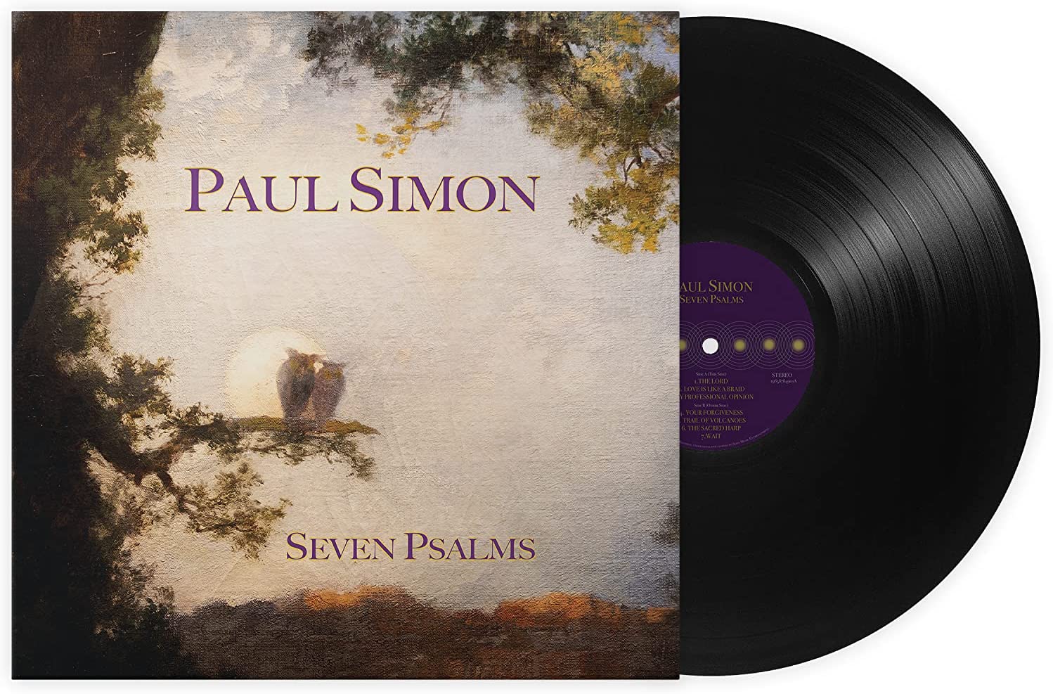 Paul Simon’s “Seven Psalms” vinyl record with a landscape cover.
