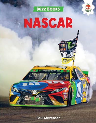 Nascar book cover featuring a colorful race car with smoke trails.