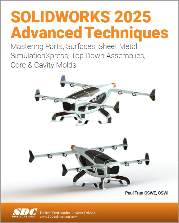 SOLIDWORKS 2025 book cover featuring a silver drone illustration.
