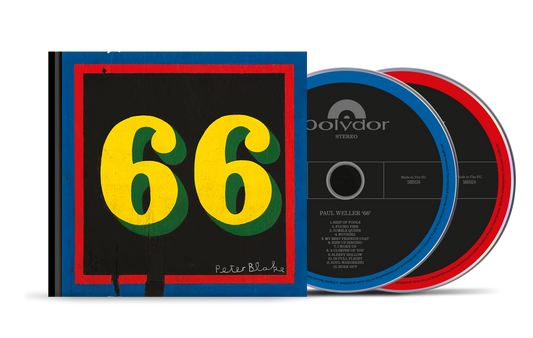 CD with large yellow number "66" and blue and red geometric design.