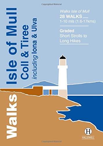 Map guidebook with walking routes on Scottish islands, featuring text and illustrations.