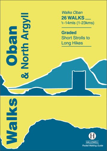 Book cover for Walks, Oban & North Argyll featuring a stylized landscape and castle silhouette.