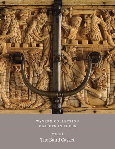 Detailed carving of figures on a medieval casket, book cover.