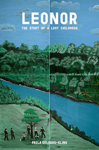 Book cover: "Leonor" with painted landscape and figures in a field.