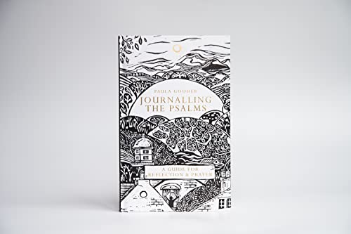 Book cover titled Journalling the Psalms with black and white landscape illustration.