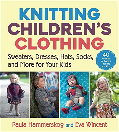 Book cover featuring knitted children’s clothes and smiling kids modeling them.