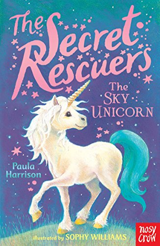 Book cover featuring a white unicorn with a turquoise mane and tail.