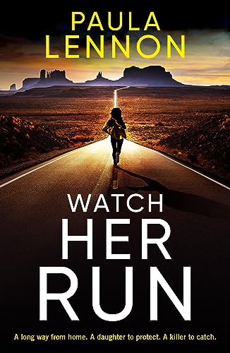 Book cover: woman running down a desert highway toward mountains.