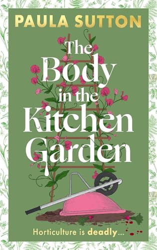 Book cover with a pink wheelbarrow, garden trellis, and pink flowers on green background.