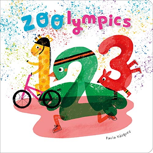 Book cover: giraffe on bicycle, alligator, and squirrel racing.