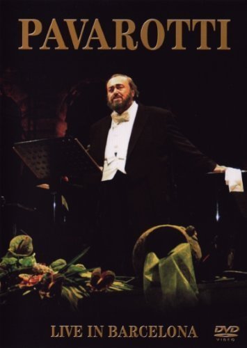 Luciano Pavarotti in tuxedo conducting, DVD cover for "Live In Barcelona".