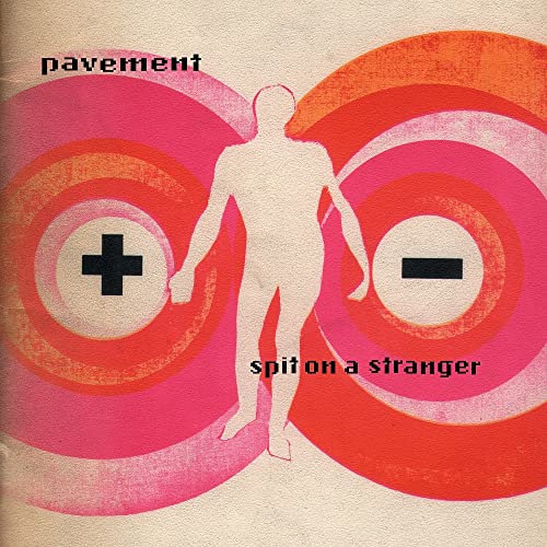 Pavement album cover: human silhouette between pink and orange target designs.