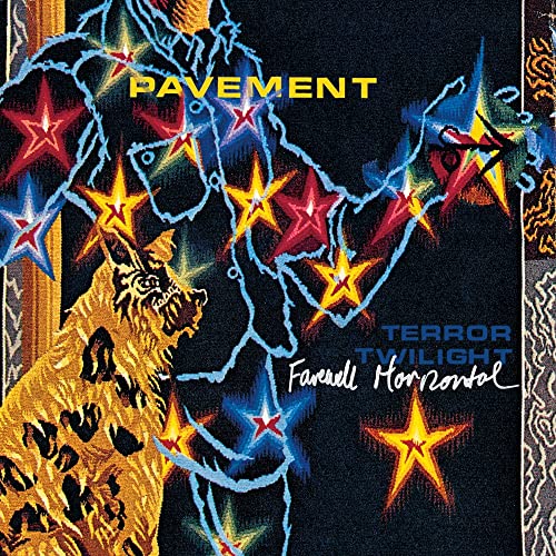 Album cover featuring a spotted dog, colorful stars, and the text Pavement Terror Twilight.