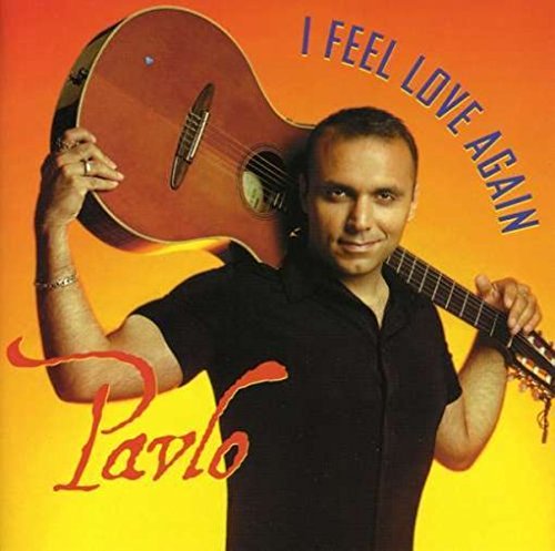 Man holding guitar on shoulder, album cover with orange and yellow background.