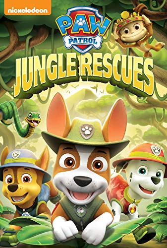Paw Patrol Jungle Rescues DVD cover featuring cartoon puppies in a jungle setting.