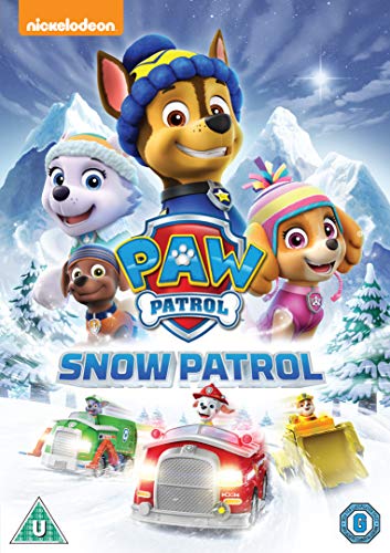 "Paw Patrol Snow Patrol DVD cover featuring cartoon dogs in winter clothing and snowy scene."