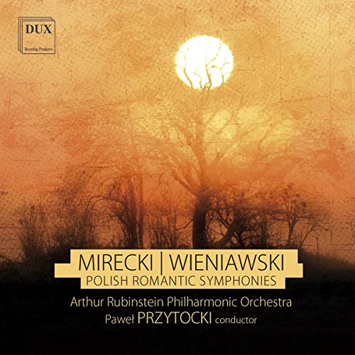 CD cover with orange sky, bare trees, and text naming composers/orchestra.