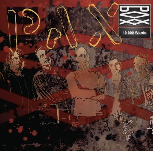 CD cover for “Pax - 10000 Words” featuring a band portrait with red splatters.