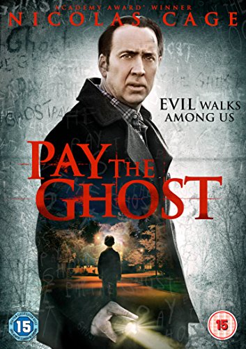 "Pay the Ghost DVD cover featuring Nicolas Cage with a dark background and red title."