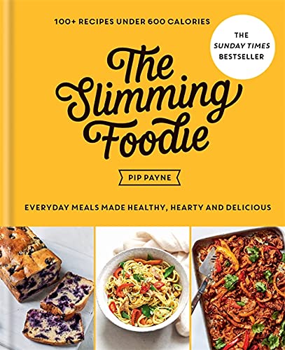 Cookbook cover, “The Slimming Foodie,” with images of baked goods and meals.