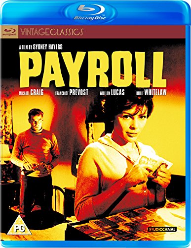 Blu-ray cover for the film Payroll featuring a woman holding money and a man.