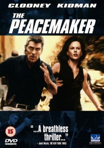 DVD cover for "The Peacemaker" featuring Clooney and Kidman.