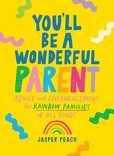 Book cover with yellow background, colorful text, and a small rainbow illustration at bottom.