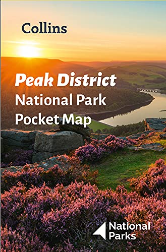 Peak District National Park pocket map cover with heather and a lake.