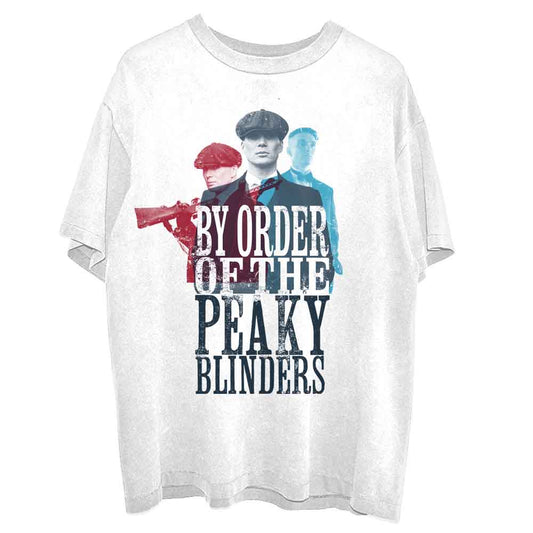 White t-shirt with Peaky Blinders characters and "By Order" text.