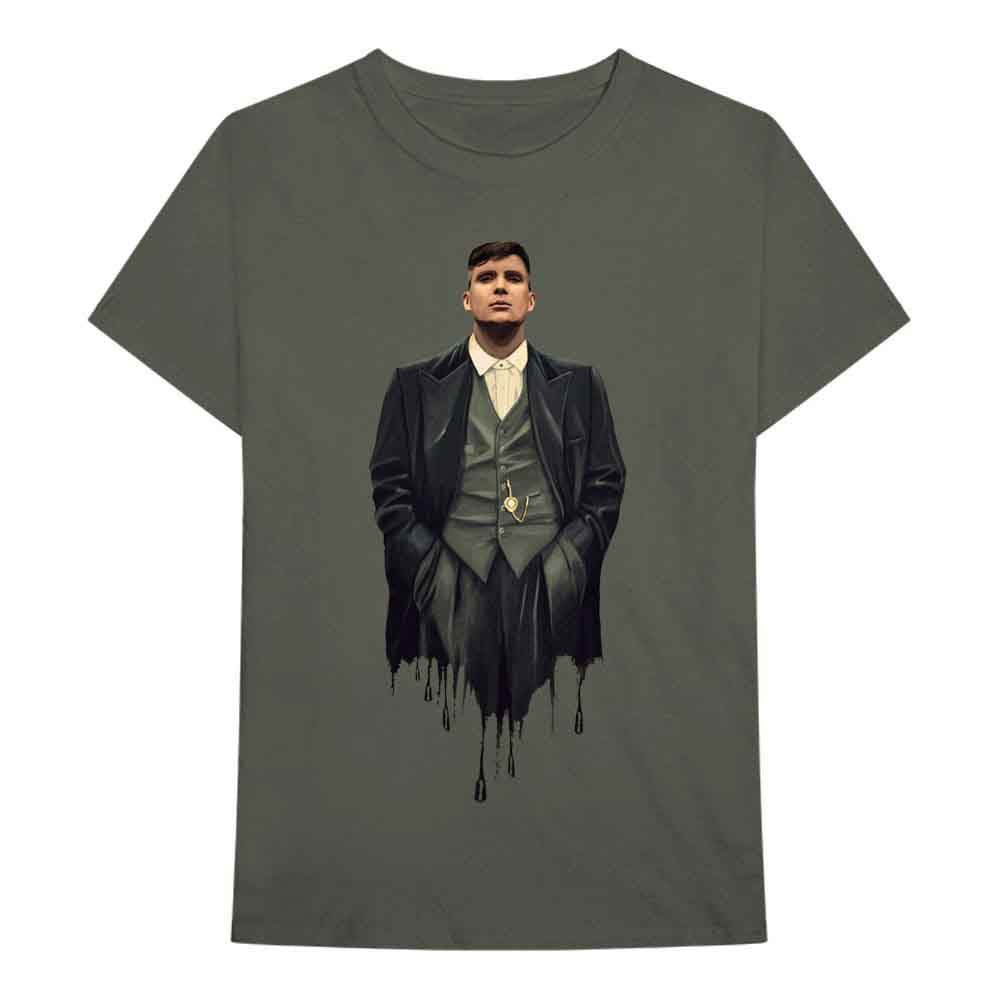Green t-shirt with a dripping portrait of Tommy Shelby from Peaky Blinders.