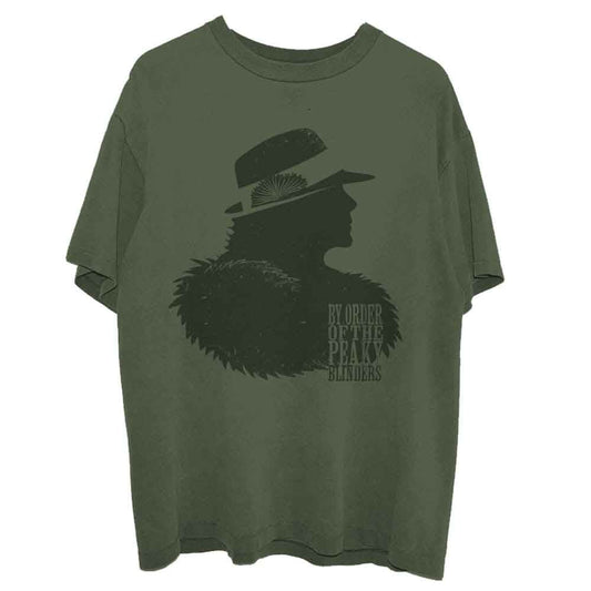 Green t-shirt with a silhouette of Polly Gray from Peaky Blinders.