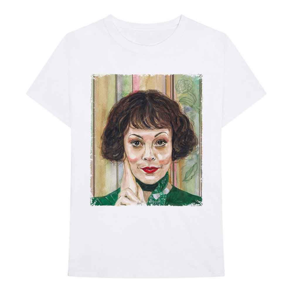 White t-shirt with a painted portrait of Polly Gray from Peaky Blinders.