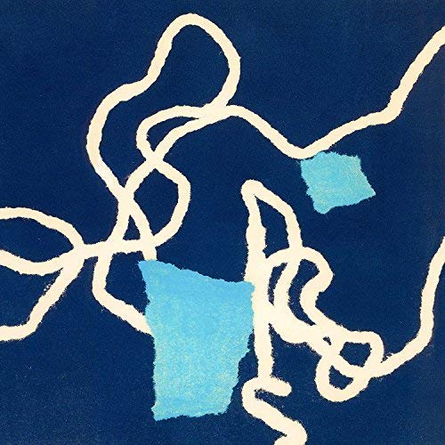The image depicts a vinyl record cover with a dark blue background and abstract white and light blue shapes. alt text: Vinyl record cover with dark blue background and abstract white and light blue shapes.
