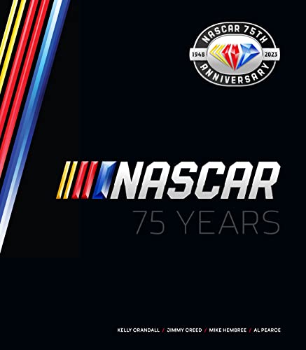 Book cover titled NASCAR 75 Years with a black background and anniversary logo.
